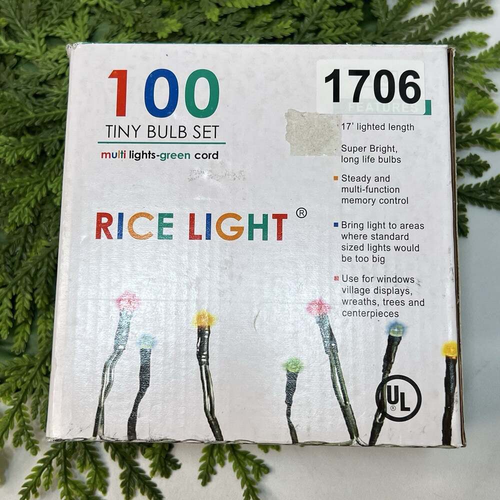 Rice Light 100 Tiny Bulb Set Multi Lights Green Cord String 17’ Multi-function